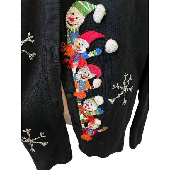 Vtg Main Street Black Hand Made Christmas Design Sweater XL - Picture 4 of 7